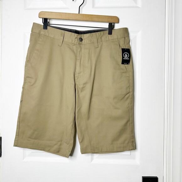 Volcom Mens 31 Vmonty Stretch Chino Shorts‎ Tan Khaki NWT - Picture 1 of 5